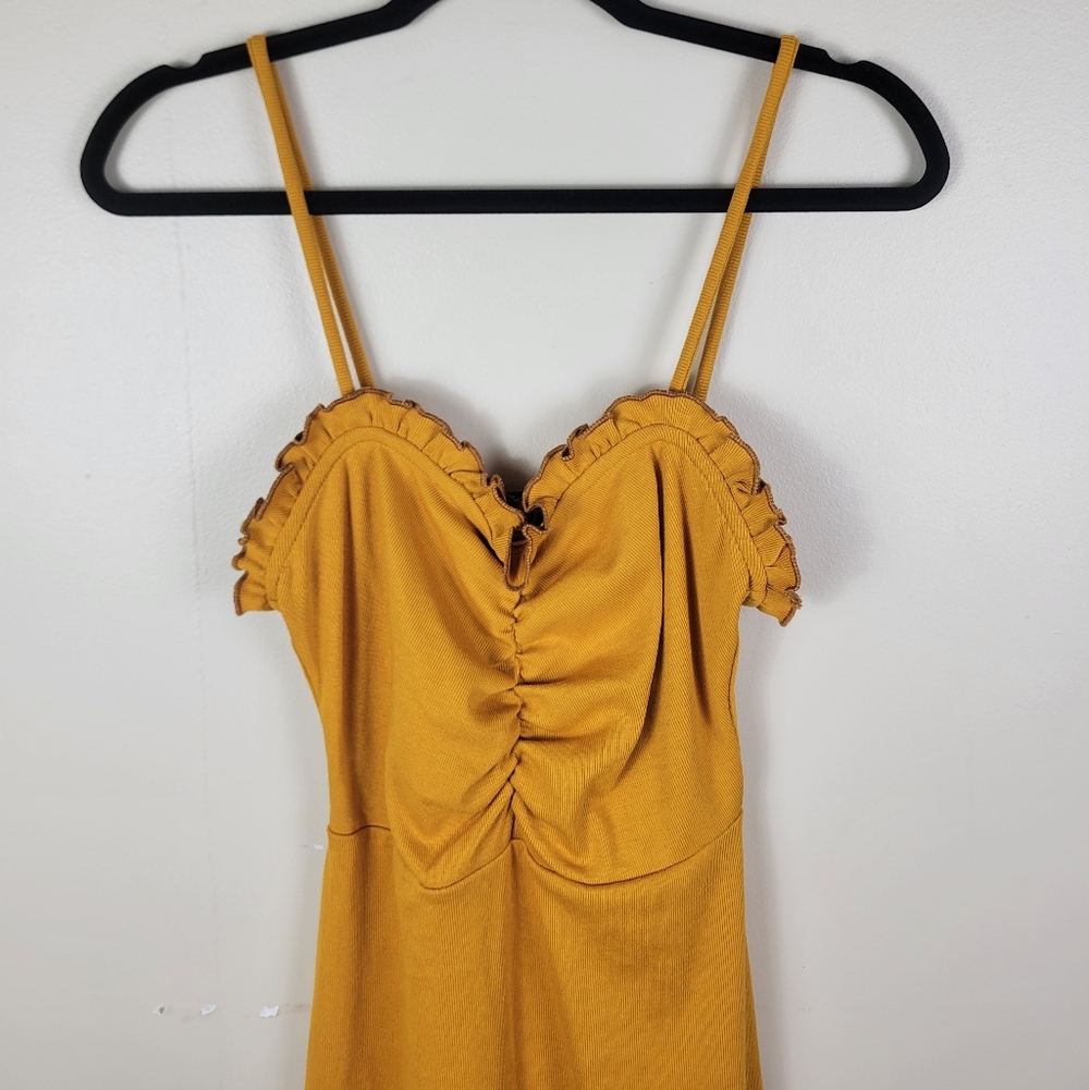 🔴Lovers + Friends Revolve Schiffer Honey Yellow Ruffle Trim Rib Knit Mini Dress - Picture 5 of 8